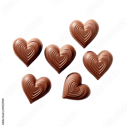 Romantic, beautiful, sweet, chocolate hearts isolated on a white background. Top view.