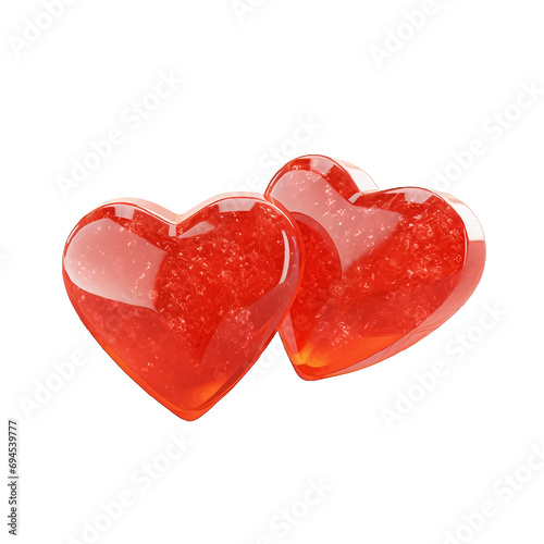 Romantic, beautiful red caramel hearts on a white background. 