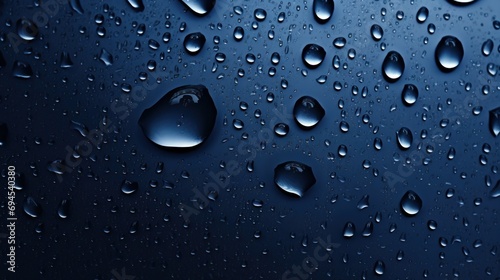 Droplets on very dark blue glass. background picture