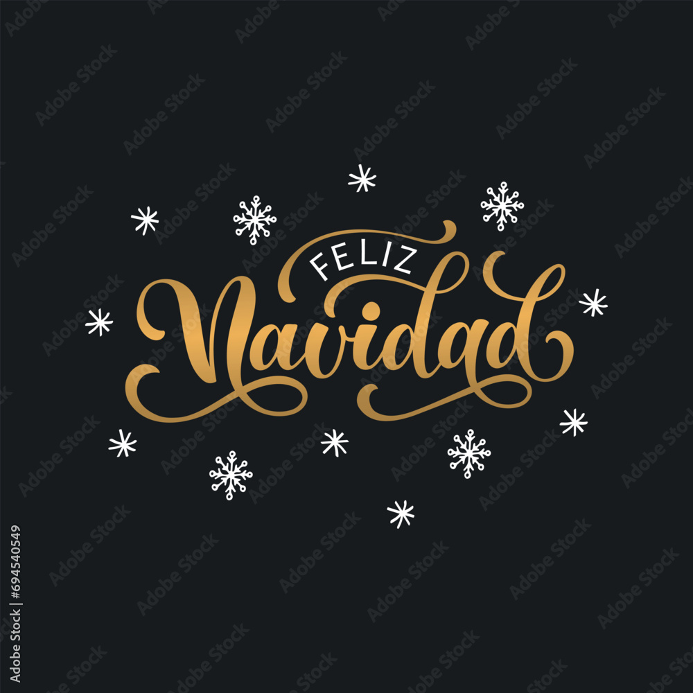 Feliz Navidad text meaning Merry Christmas in Spanish, hand drawn lettering typography. Modern brush calligraphy. Design for poster, greeting card, banner, print, invitation
