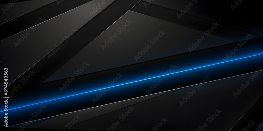 Dark grey black abstract background with blue glowing lines design for social media post, business, advertising event. Modern technology innovation concept background - obrazy, fototapety, plakaty 