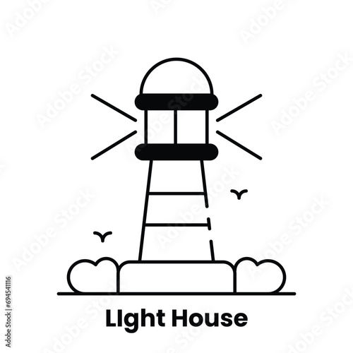 Light, house, icon, minimal, trendy, design, vector, outline, isolated, simple, modern, logo, graphic, element, symbol, navigation, beacon, tower, maritime, navigation, app, app icon, ocean, sea