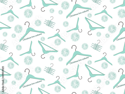 Pattern of stylish mint-colored clothes hangers on a white background. Endless pattern for fabric  fashion  wrapping paper