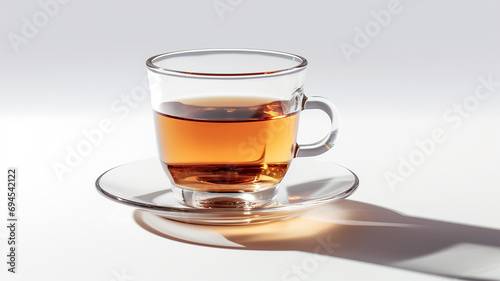 Tasse avec du thé, infusion sur fond blanc