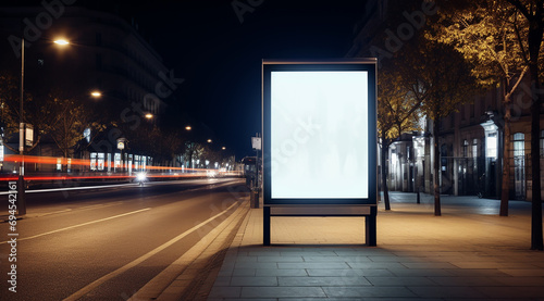 Panneau pub blanc dans la rue la nuit