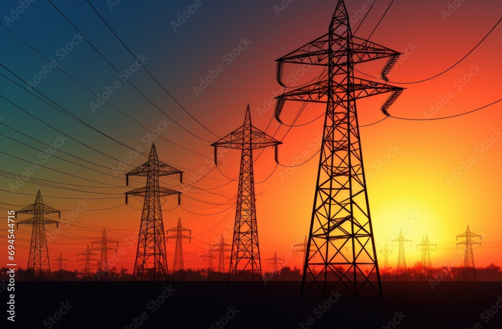 silhouette of power lines at sunset silhouette of power lines at sunset
