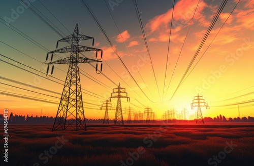 silhouette of power lines at sunset