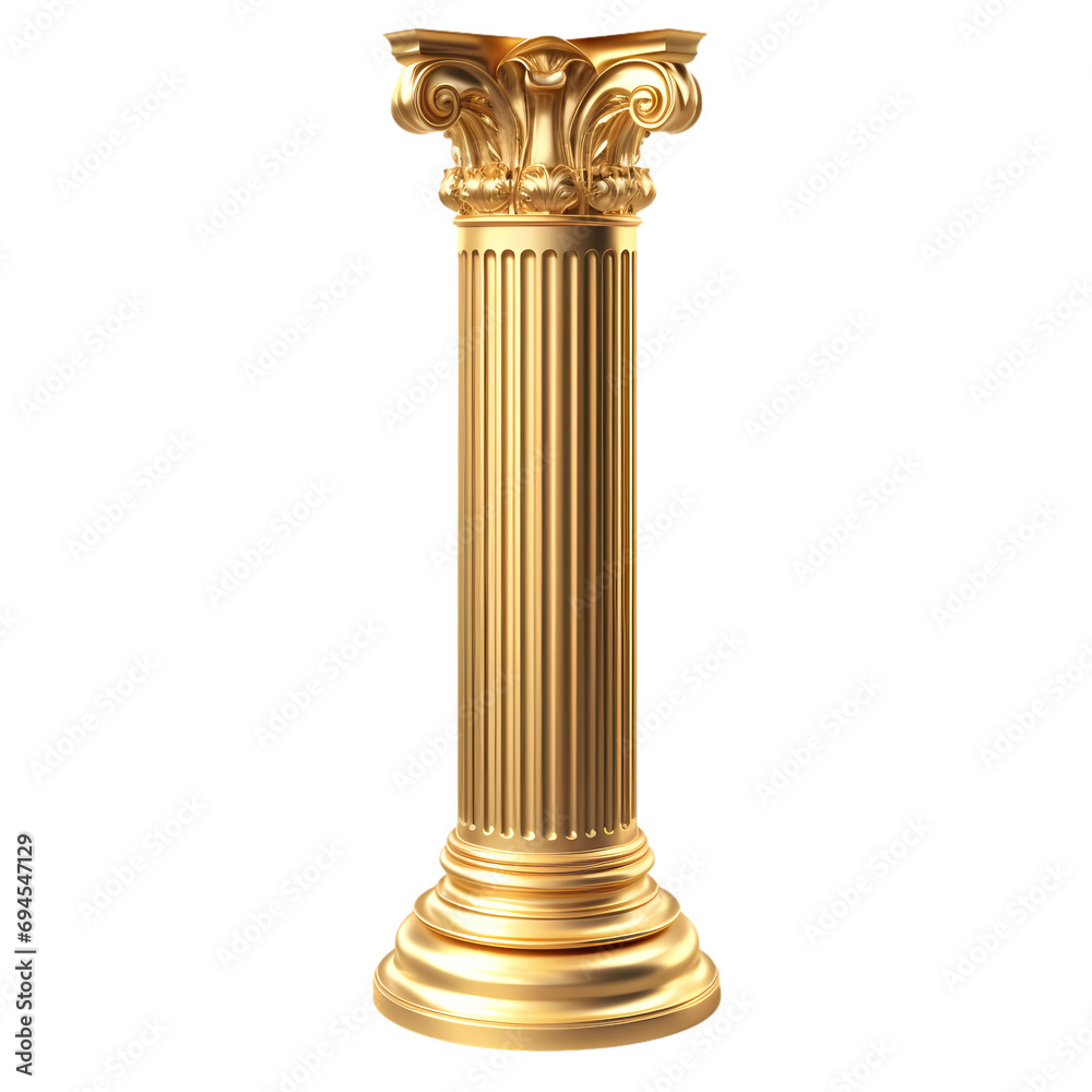 Golden roman column isolated on transparent background