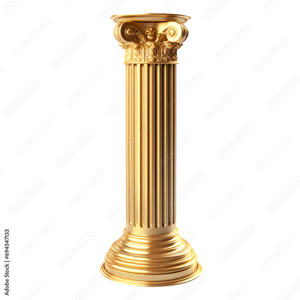Golden roman column isolated on transparent background Golden roman column isolated on transparent background