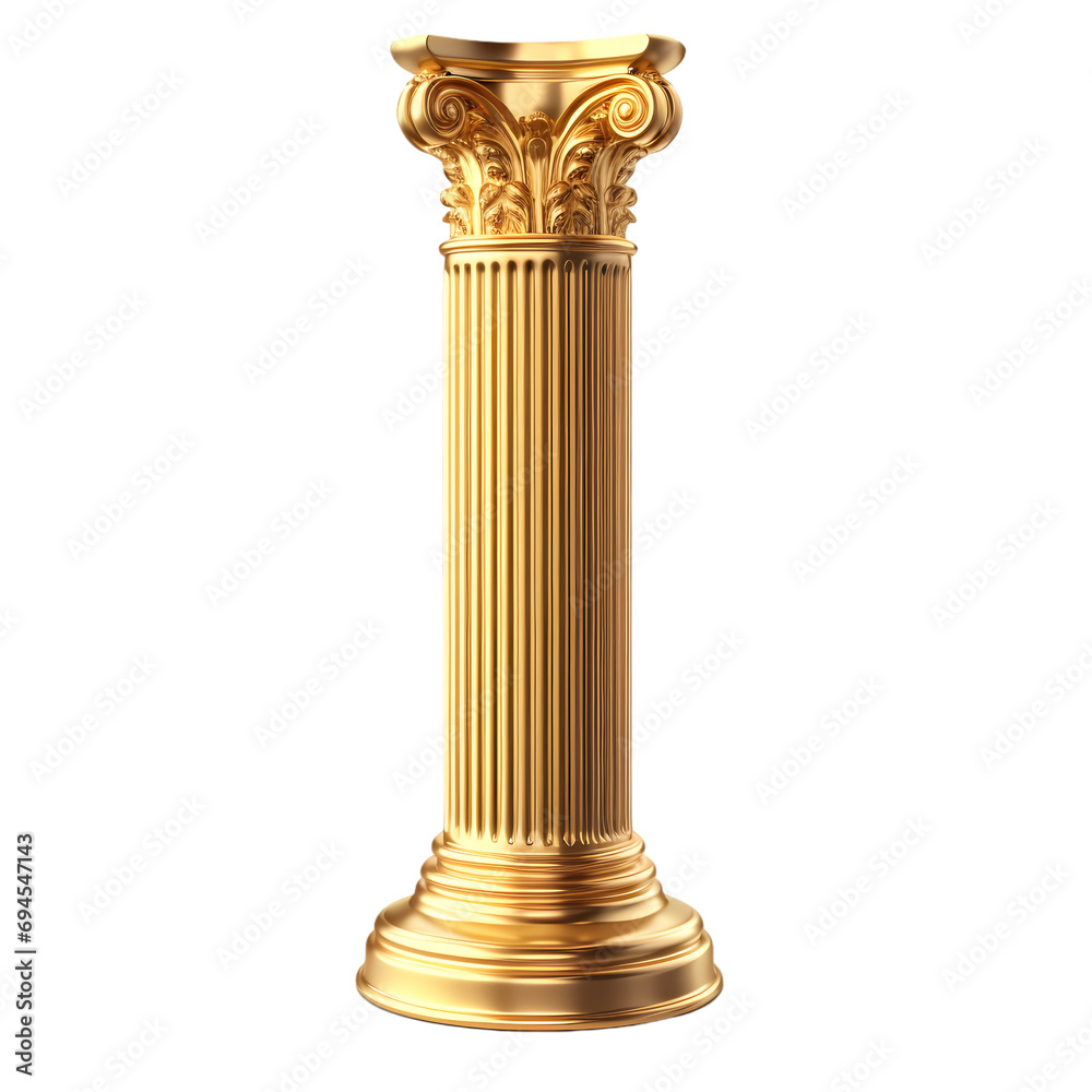 Golden roman column isolated on transparent background Golden roman column isolated on transparent background