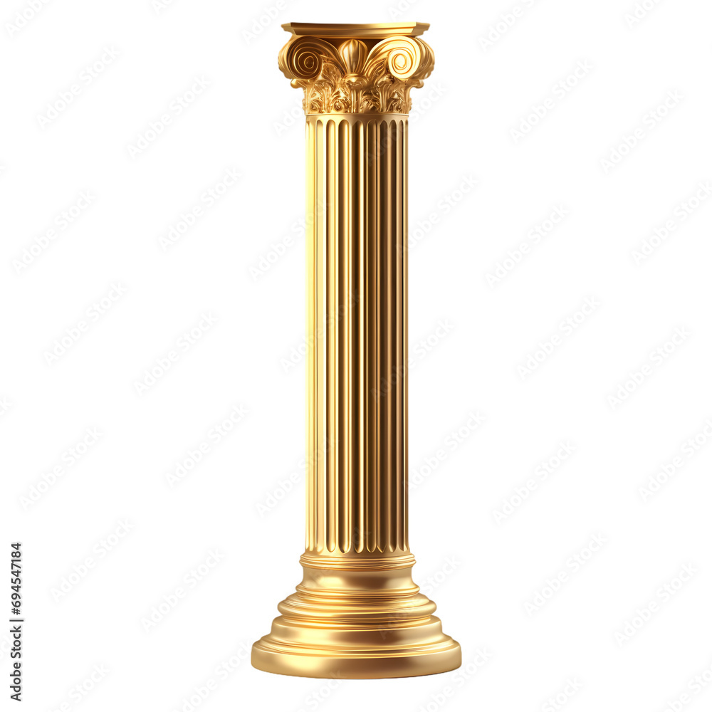 Golden roman column isolated on transparent background Golden roman column isolated on transparent background