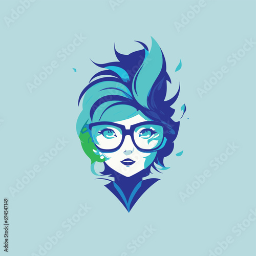 2d vector illustration face head with hair and glasses and sunglasses fashion 