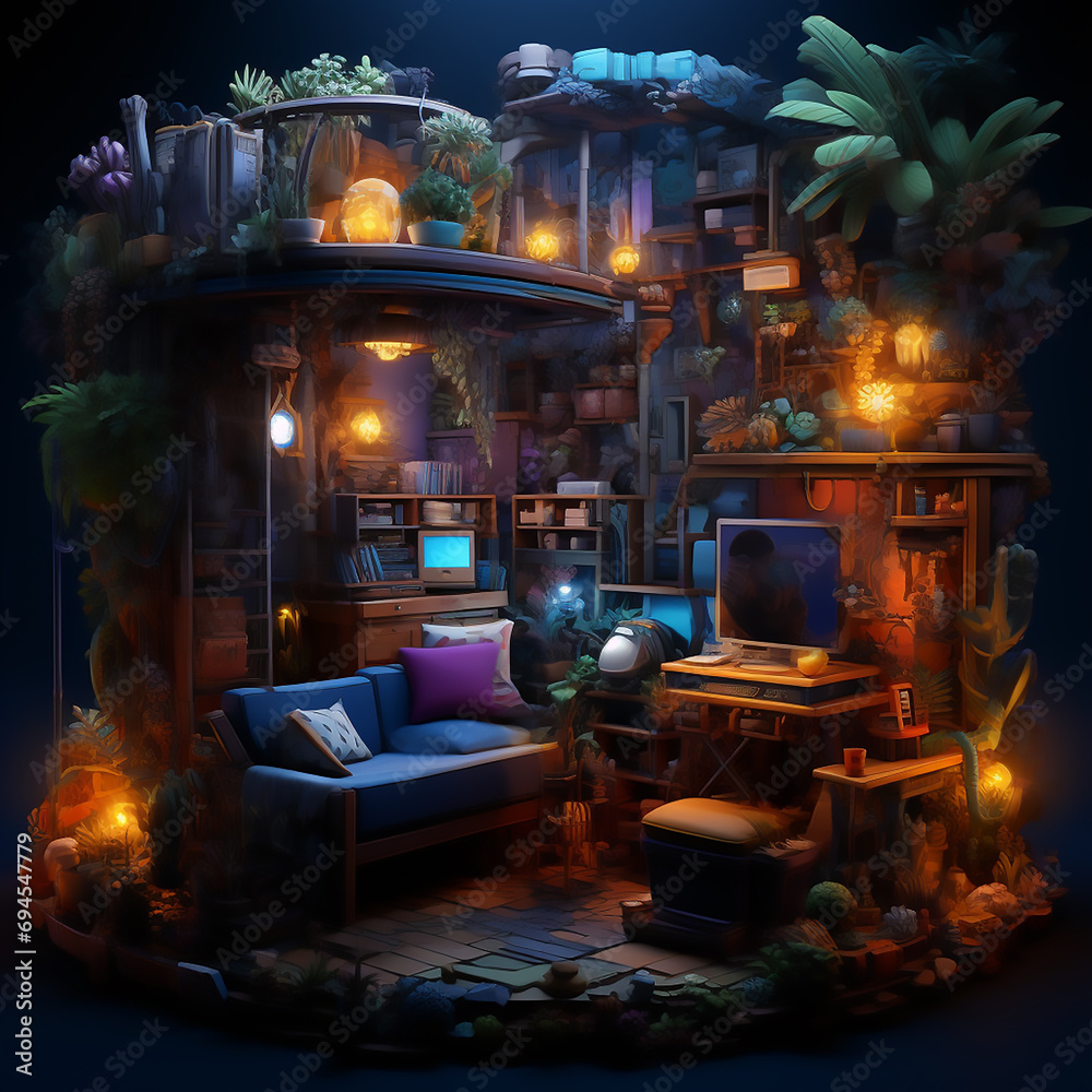 Isometric future youth room Isometric future youth room