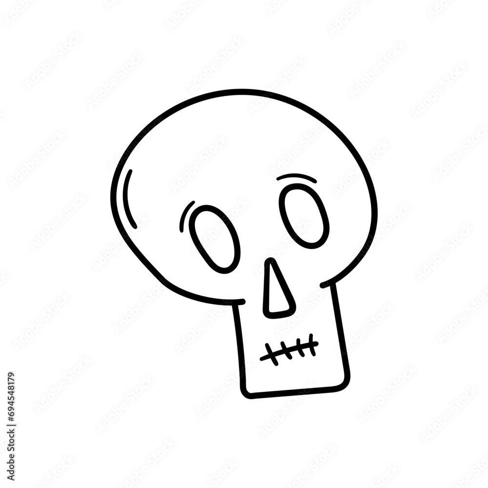 Skull crossbones vector icon in doodle style. Symbol in simple design. Cartoon object hand drawn isolated on white background.
