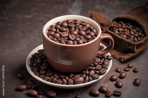 hot chocolate mug with coffee beans