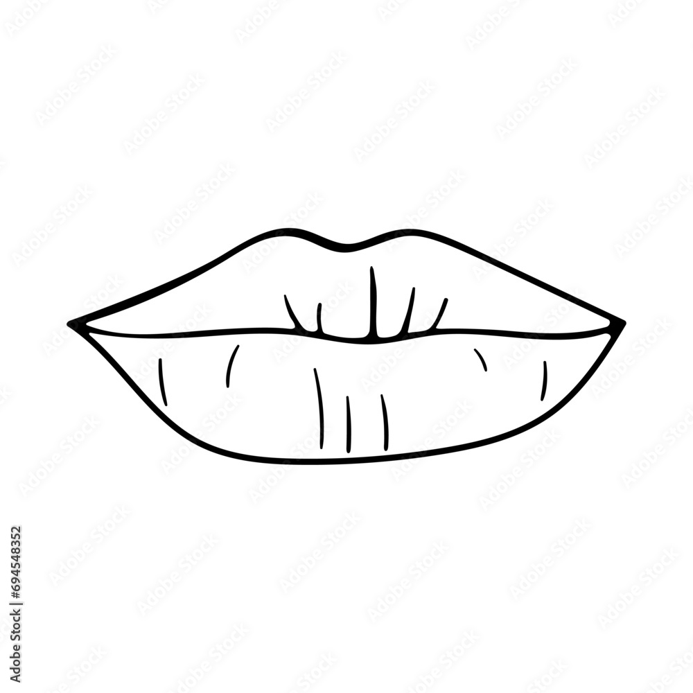Lips vector icon in doodle style. Symbol in simple design. Cartoon object hand drawn isolated on white background.