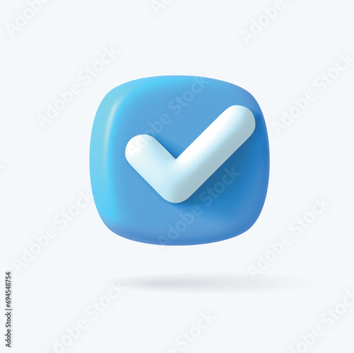 Vector Render 3d of Right Check Mark box. Blue Approvement icon or emblem. Vector illustration photo