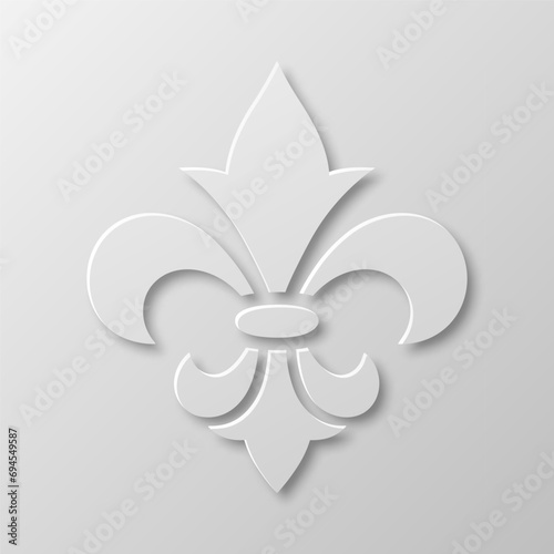 Vector Realistic Paper 3d Fleur De Lis Closeup on White Background. Heraldic Lily Sign, Vector Illustration