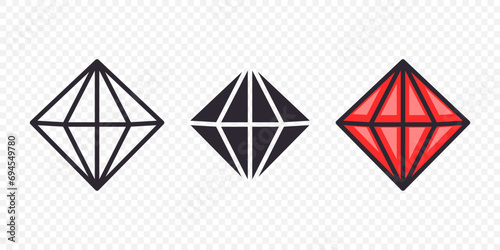 Vector Flat Simple Minimalistic Gemstone Icons Set. Diamond, Crystal, Rhinestones Closeup Isolated. Jewerly Concept. Design Template of Gemstones, Gem Clipart. Top, Front View