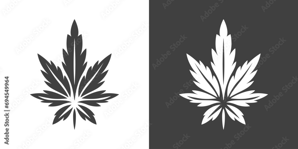Obraz premium Cannabis Leave Icon. Hemp, Cannabis Leaf Silhouette, Flat Icon Closeup Isolated. Growing Medical Marijuana. Vector Illustration