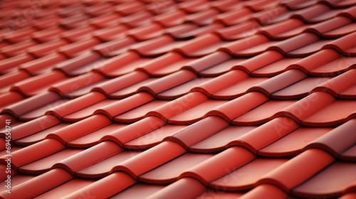 roof of a house with red tiles, closeup of photo