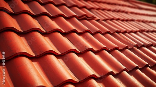 roof of a house with red tiles, closeup of photo