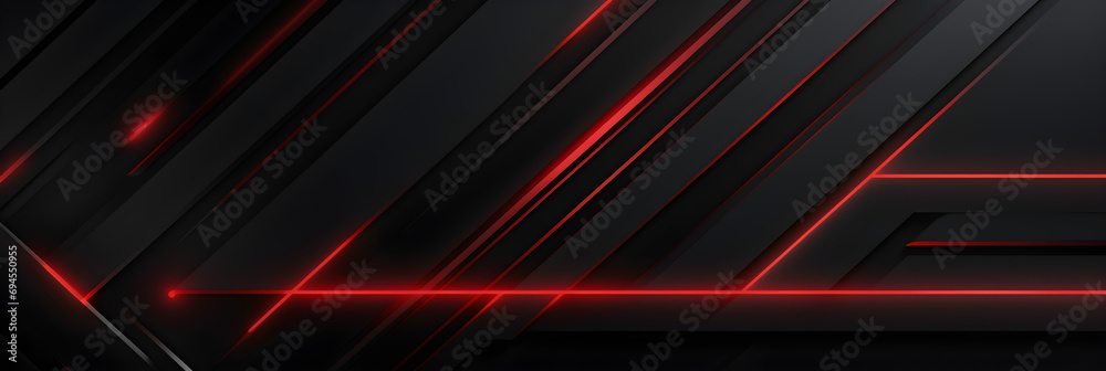 Dark grey black abstract background with red glowing lines design for social media post, business, advertising event. Modern technology innovation concept background - obrazy, fototapety, plakaty 