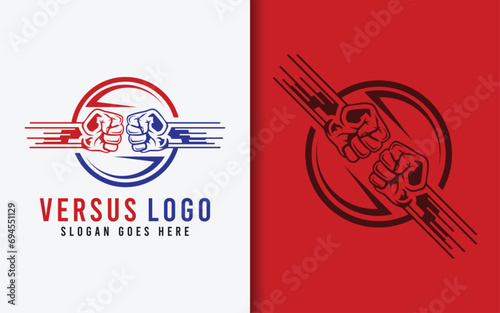 Versus Logo Design. Abstract Minimalist Two Punch Fists Facing Each Other Symbol Concept.
