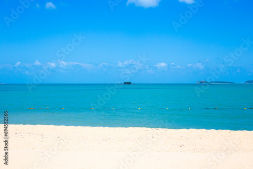 Seascape.Blue sea and white sandy beach on Koh Samui island in Thailand