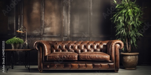 Leather sofa in a vintage interior