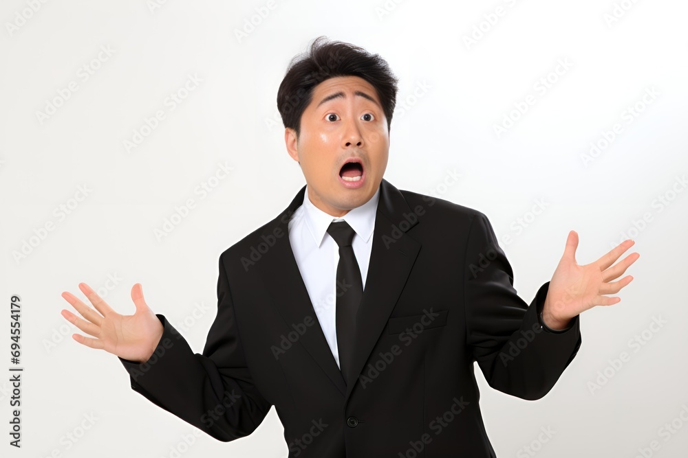 Astonished Businessman Gesturing in Disbelief. Generative AI. Astonished Businessman Gesturing in Disbelief. Generative AI.