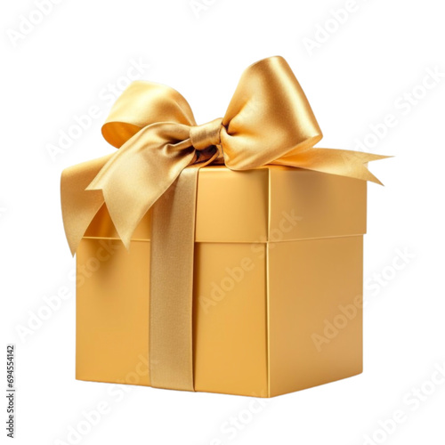 Gold Gift Box with Ribbon on a Transparent Background Celebration Birthday Anniversary