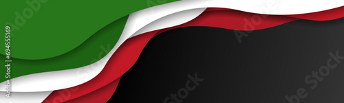 Green, white, red wave papercut black web background. Italian flag color banner, wallpaper for text