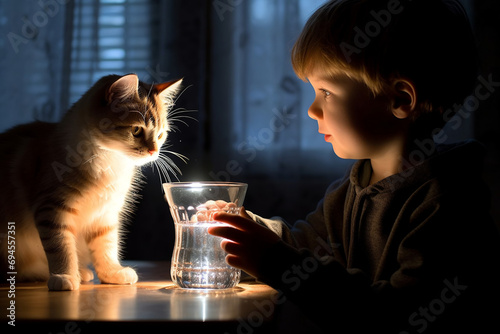 A little bit is sharing his water with a kitten