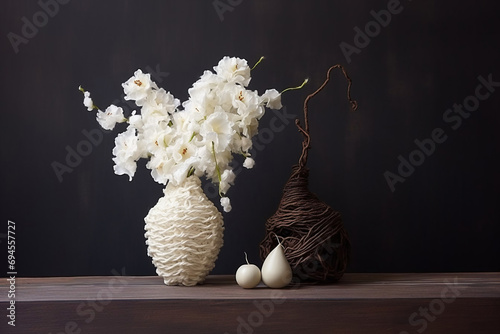 still life with knitted flowers