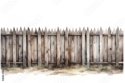 watercolor illustration wooden fence made of planks isolated on white background photo
