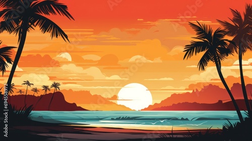 Vivid travel vacation scene  tropical hues  and ample copy space for your message