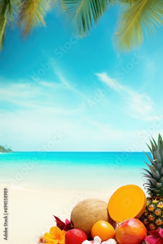 Vivid travel vacation scene, tropical hues, and ample copy space for your message