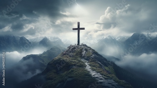 the cross surrounded by clouds and fog © ArtCookStudio