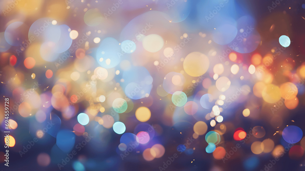 Colorful christmas party scene with playful rainbow-colored bokeh lights