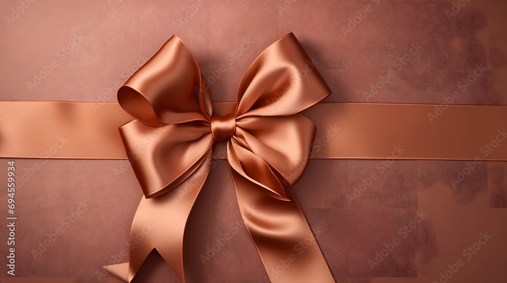 Top view of a copper-toned gift ribbon with warm metallic sheen Top view of a copper-toned gift ribbon with warm metallic sheen