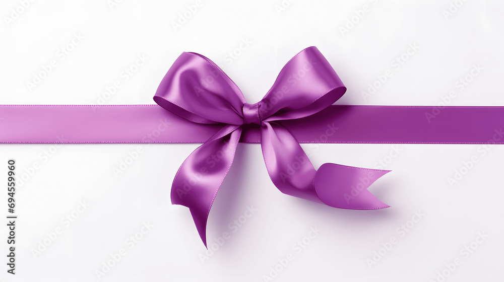 Top view of a purple gift ribbon, rich hue with luxurious feel Top view of a purple gift ribbon, rich hue with luxurious feel