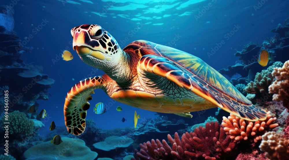 Naklejka premium underwater with turtle and sea life wallpapers