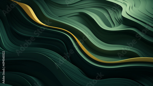 Abstract organic green lines and one golden line as wallpaper background illustration, Earth Tones