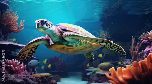 underwater with turtle and sea life wallpapers © ArtCookStudio