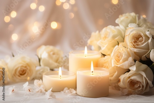 Wedding background, candles, delicate decor, and space for love-filled declarations