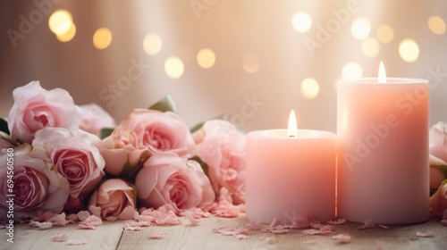 Wedding background  candles  delicate decor  and space for love-filled declarations