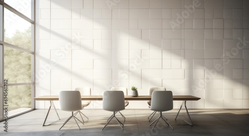 white chairs and desk in meeting room © ArtCookStudio