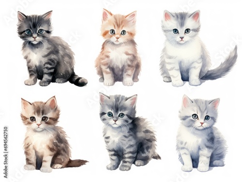 Paws and whiskers: cute drawn kittens in watercolor, a charming artistic rendition of domestic feline companions.