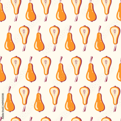 Seamless pattern with pears in flat style. Vector fruit background. Print for textiles, wrapping paper, wallpaper.